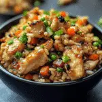 High Protein Crispy Garlic Chicken Fried Rice Bowl