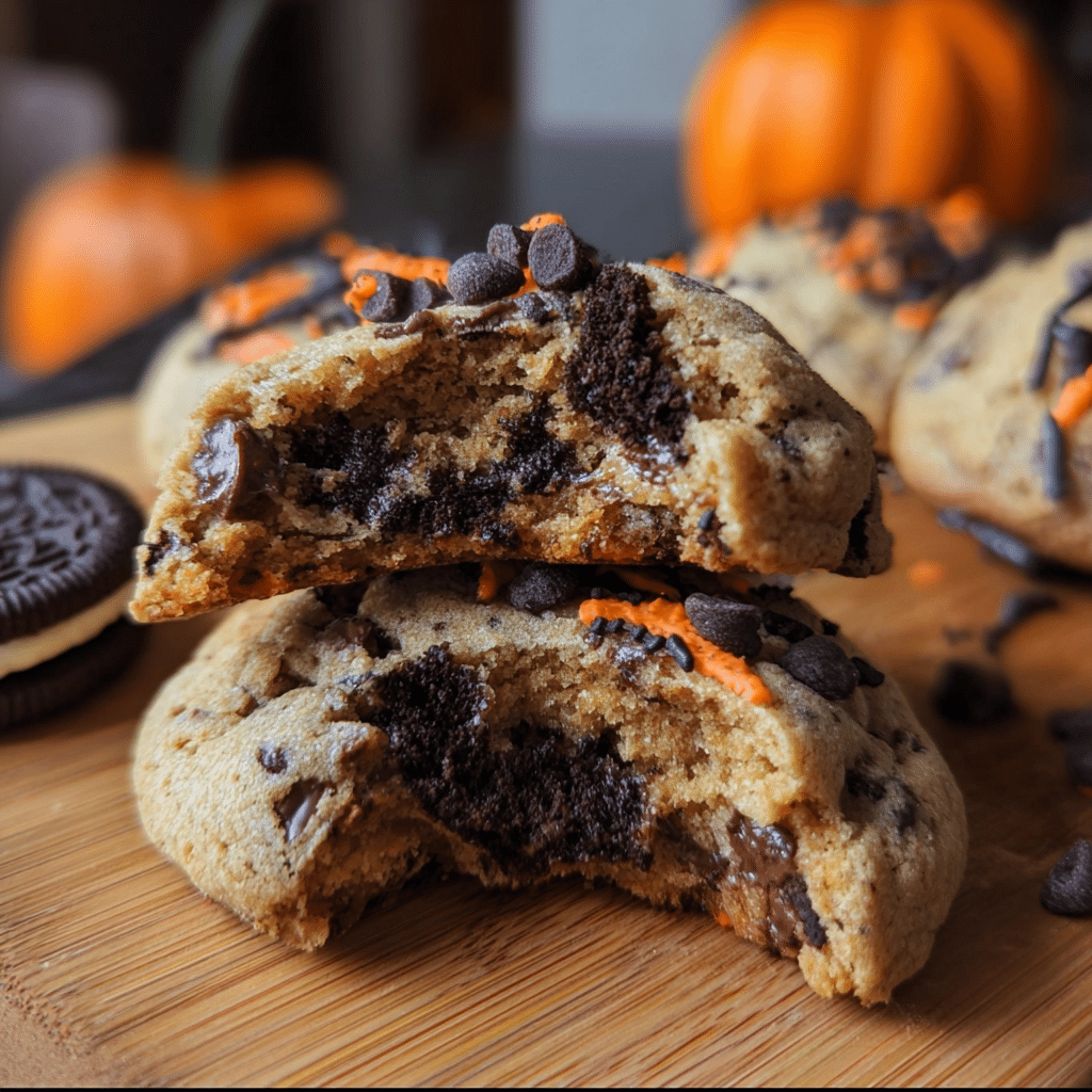 Easy Halloween Oreo Stuffed Chocolate Chip Cookies
