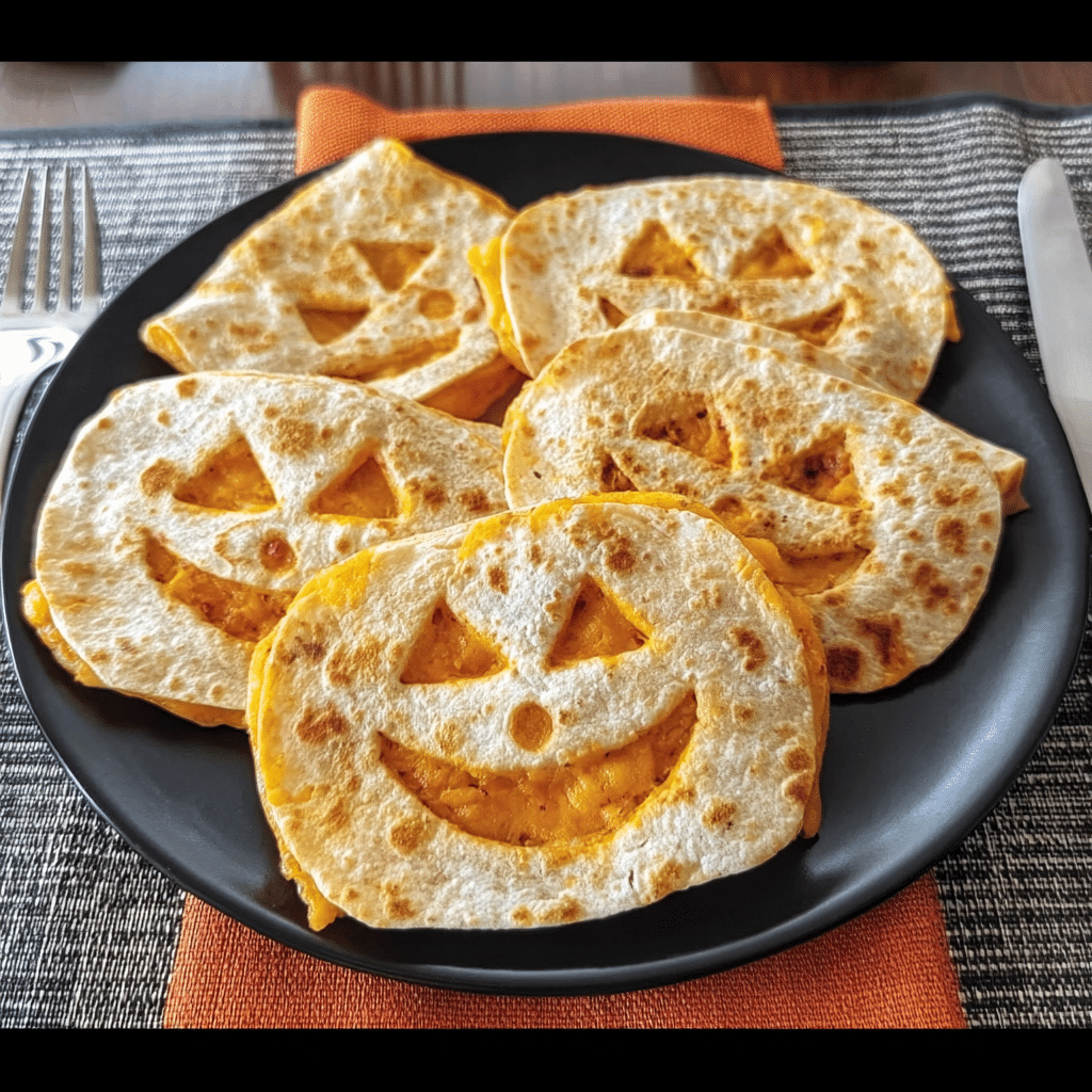Cheesy Jack o Lantern Quesadillas