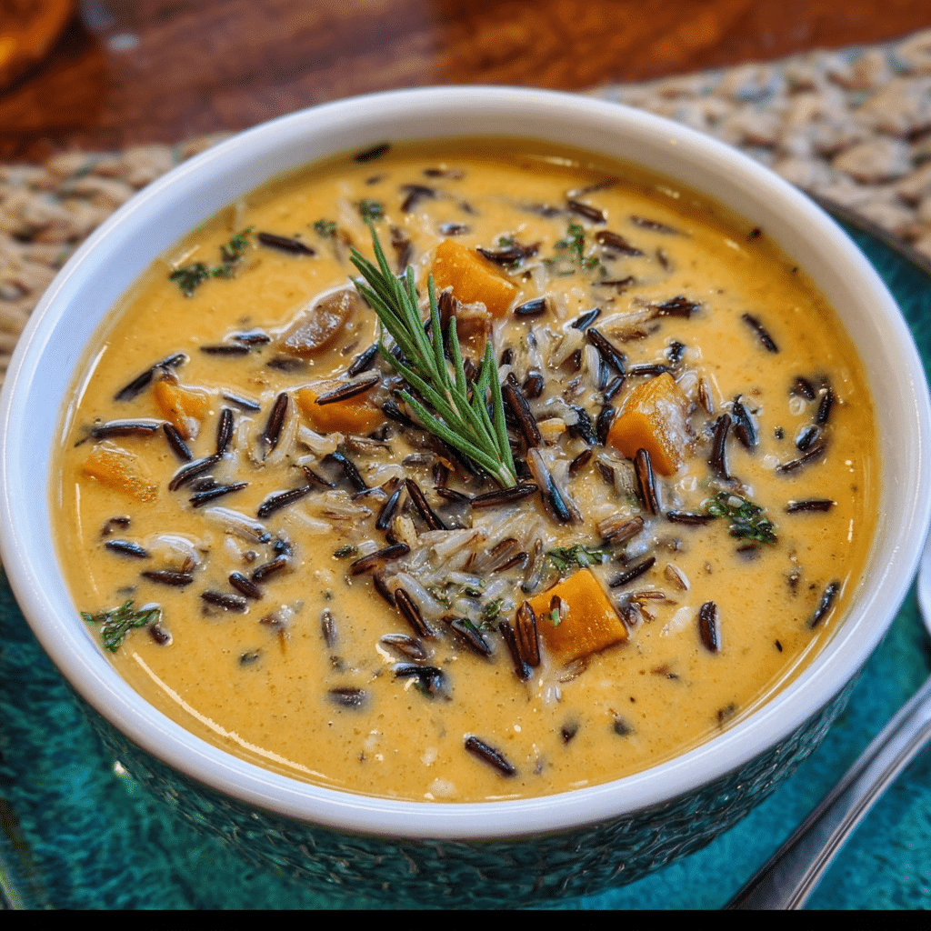Creamy Butternut Squash and Wild Rice Soup (Vegan!)