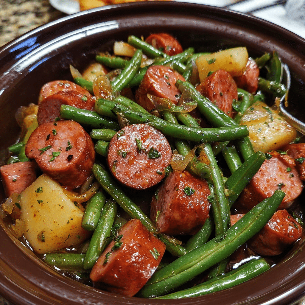 Crockpot Kielbasa and Green Beans