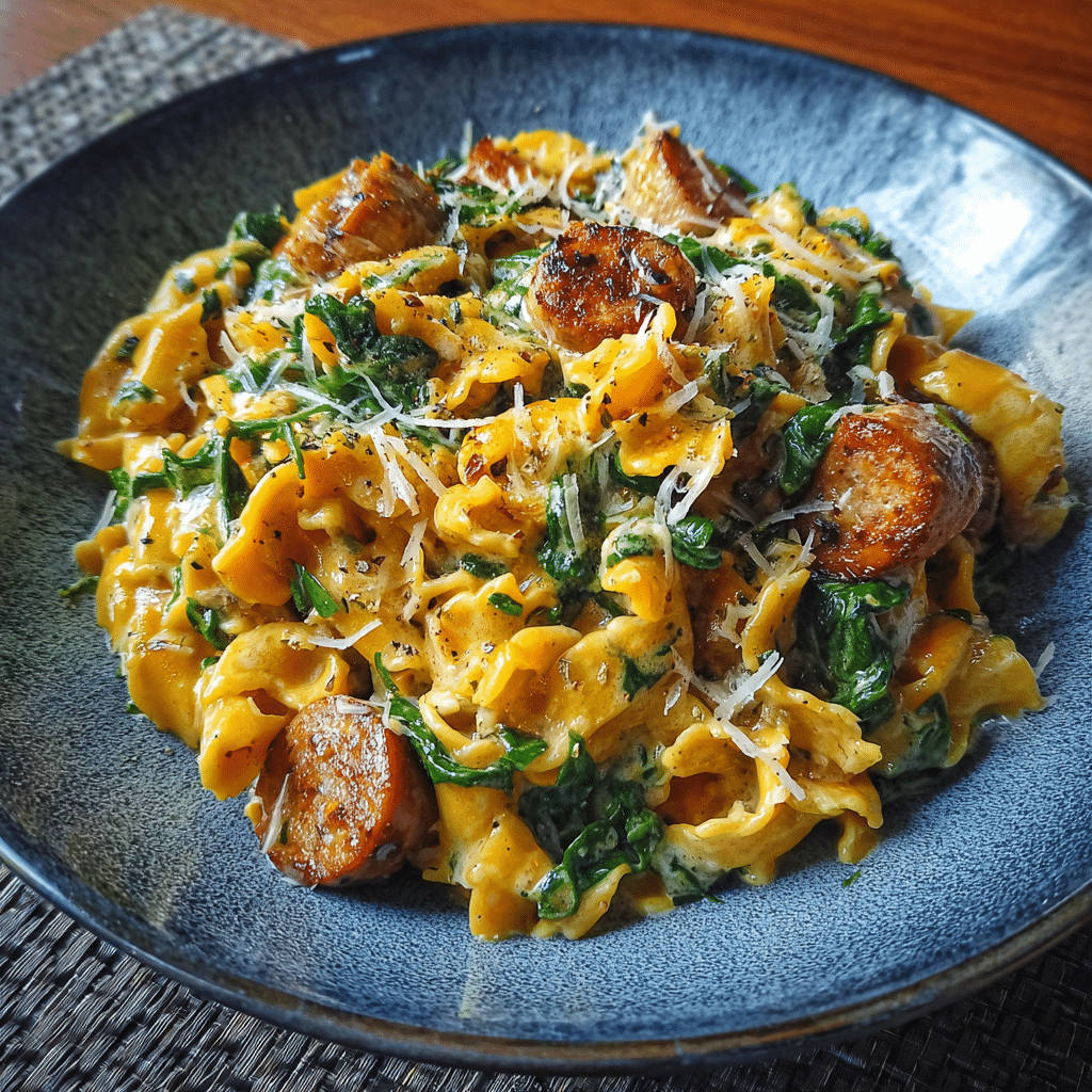 Creamy Butternut Squash Pasta with Sausage and Spinach