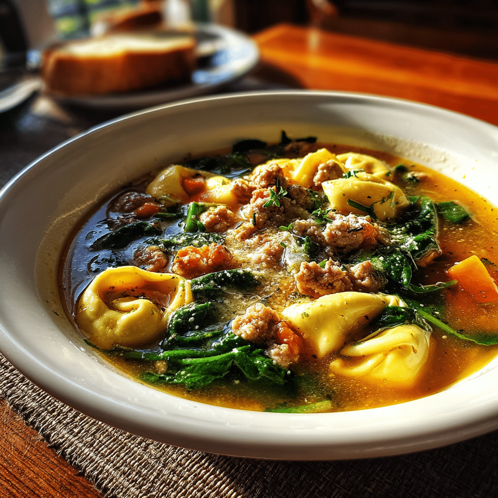 Sausage Tortellini Soup with Spinach