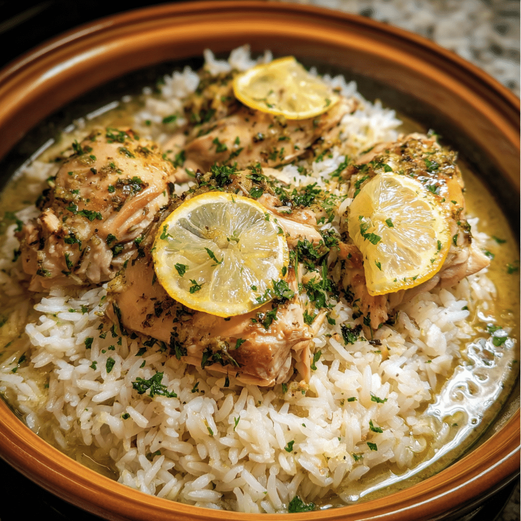 Slow Cooker Lemon Herb Chicken and Rice