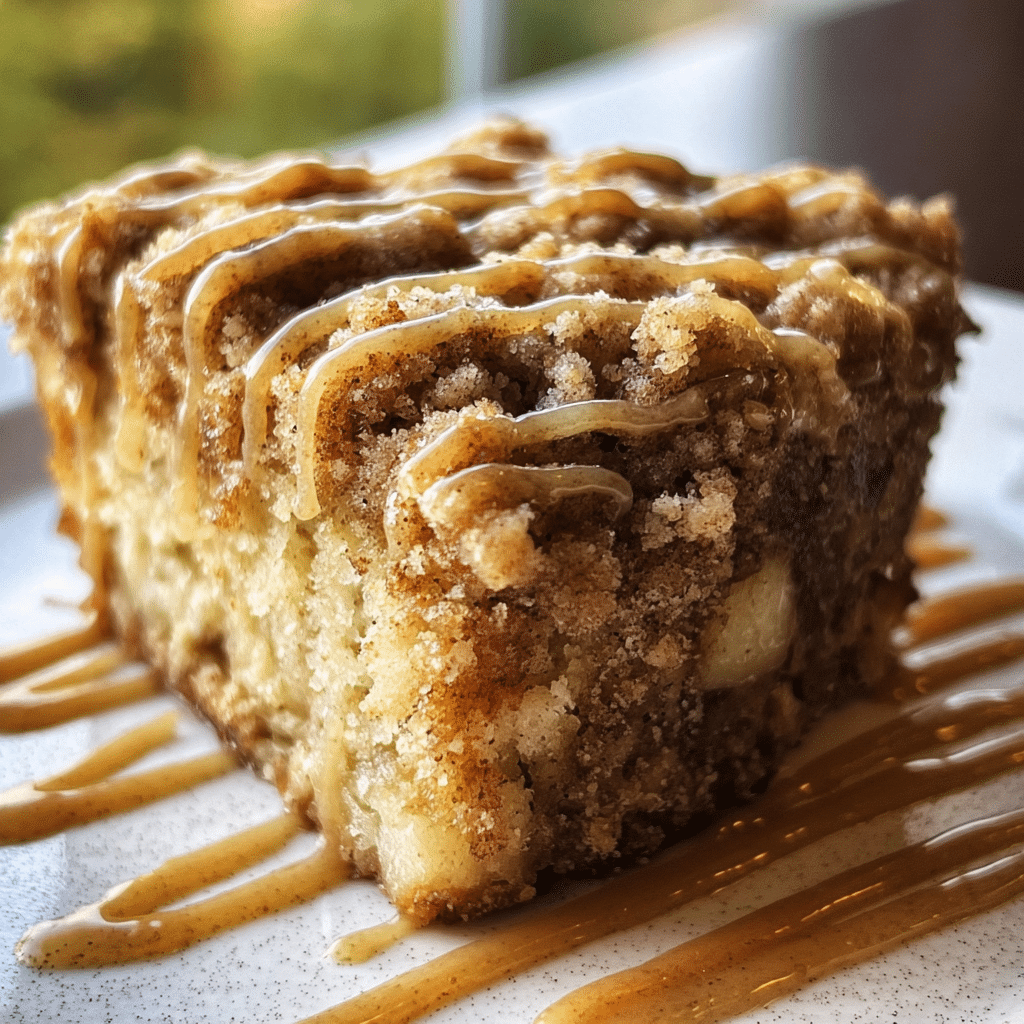 Apple Crumb Cake Topped with Cinnamon Apple Drizzle