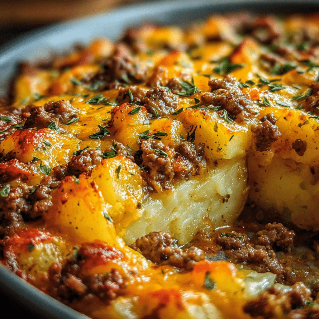 Cheesy Ground Beef & Potato Casserole