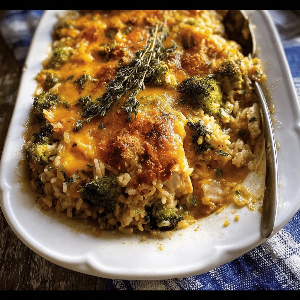 Broccoli Cheddar Chicken and Rice Casserole