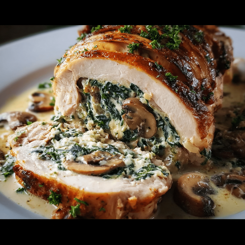 Creamy Mushroom & Spinach Stuffed Turkey Breast