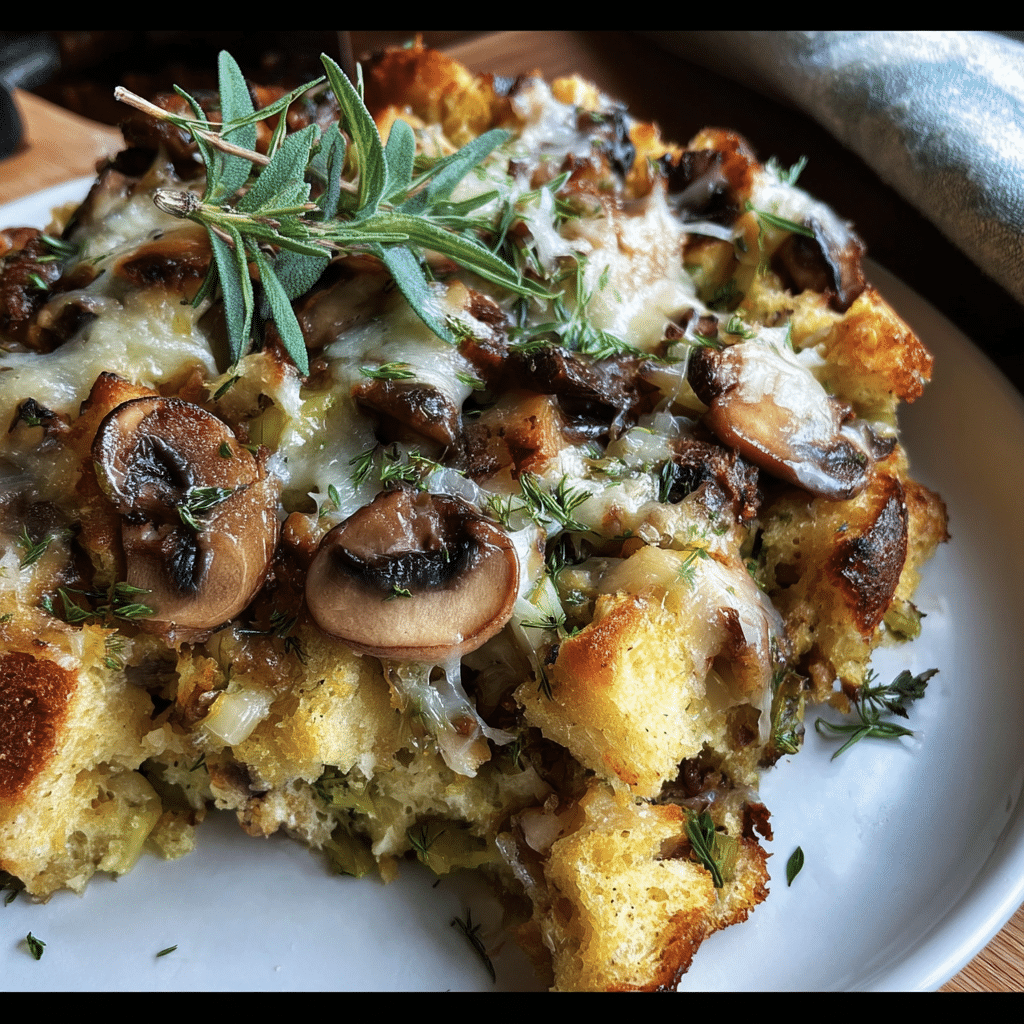 Mushroom Brioche Stuffing with Fontina & Herbs
