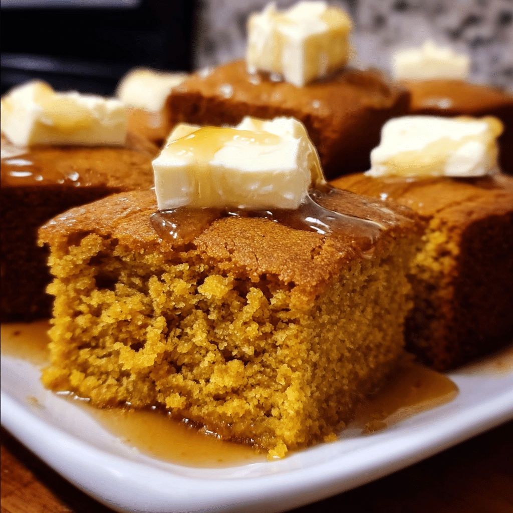 Pumpkin Cornbread with Cinnamon Honey Butter