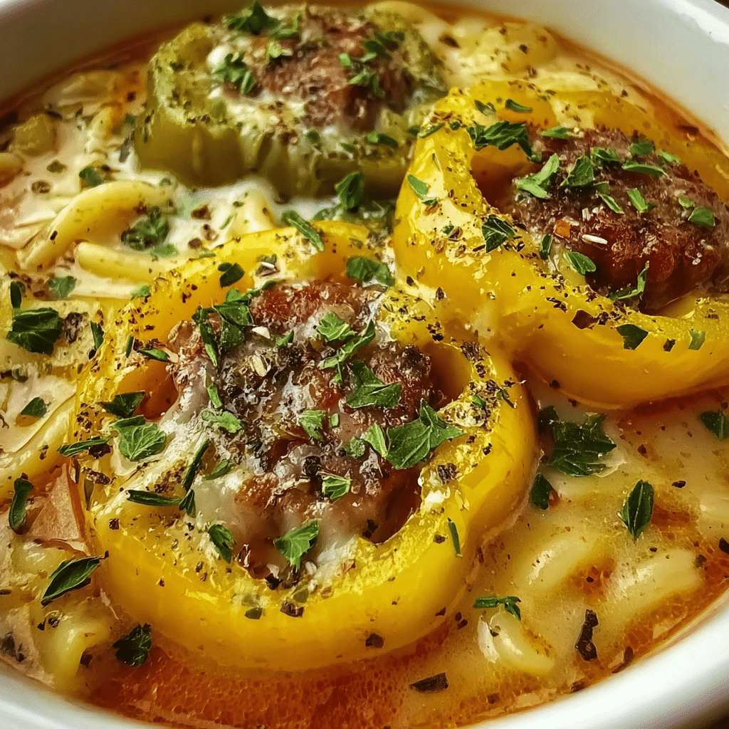 Savory Cheese Stuffed Banana Peppers Soup