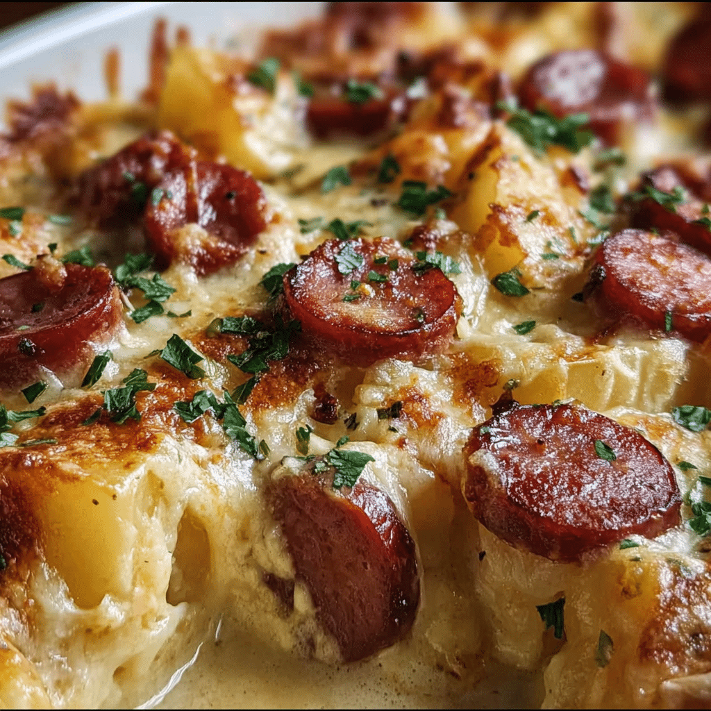 Kielbasa Sausage Cheesy Potato Casserole Recipe