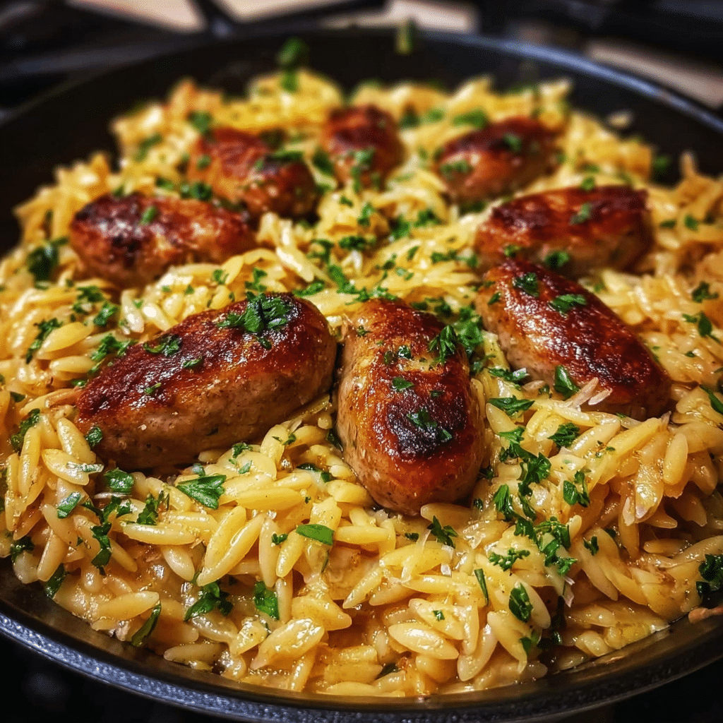 One-Pot Garlic Butter Sausage and Orzo Delight Recipe