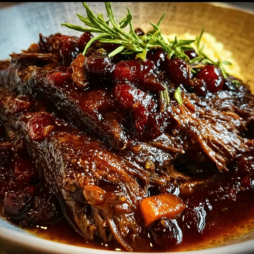 Slow-Braised Beef Roast with Cranberry Balsamic Glaze
