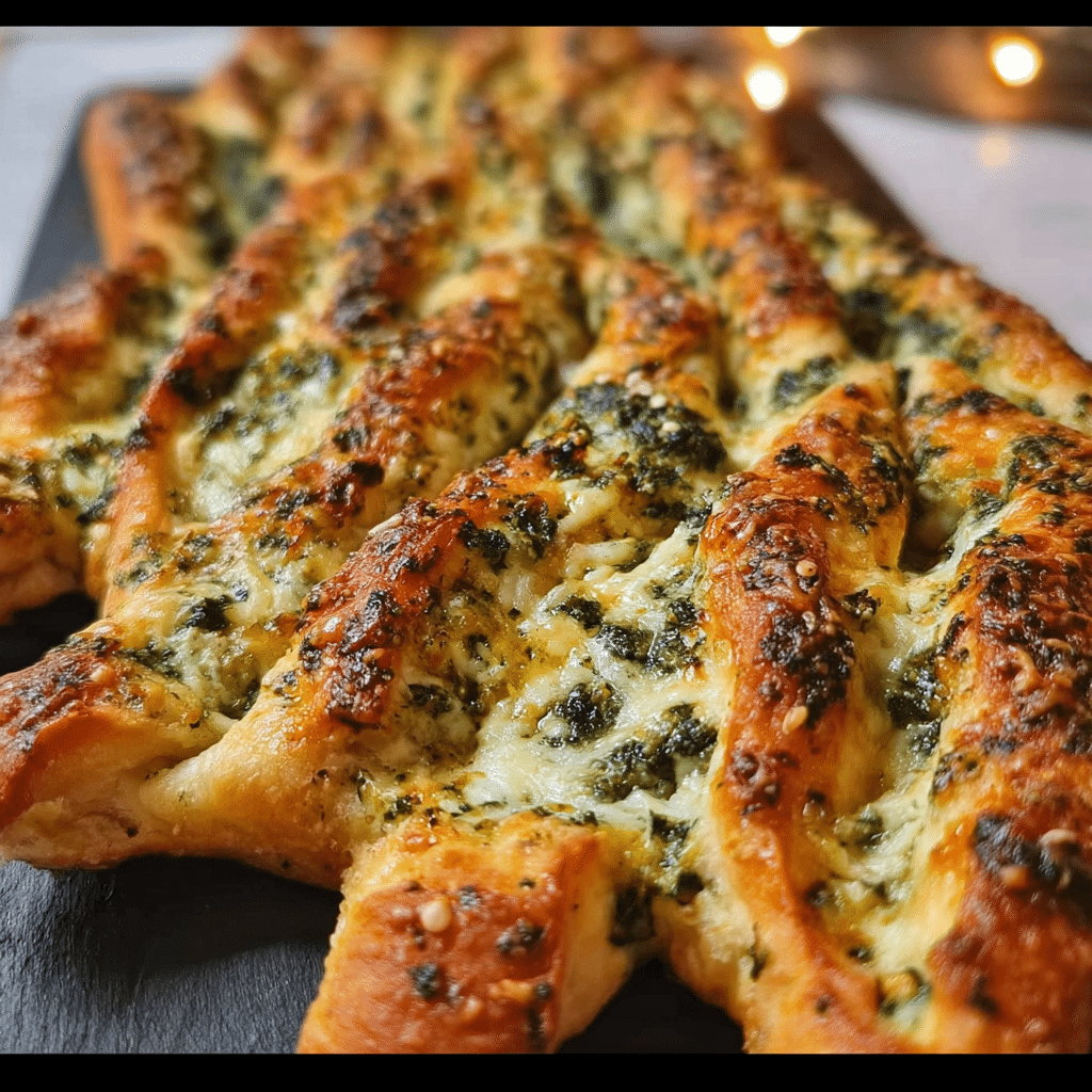 Easy Christmas Tree Spinach Dip Breadsticks