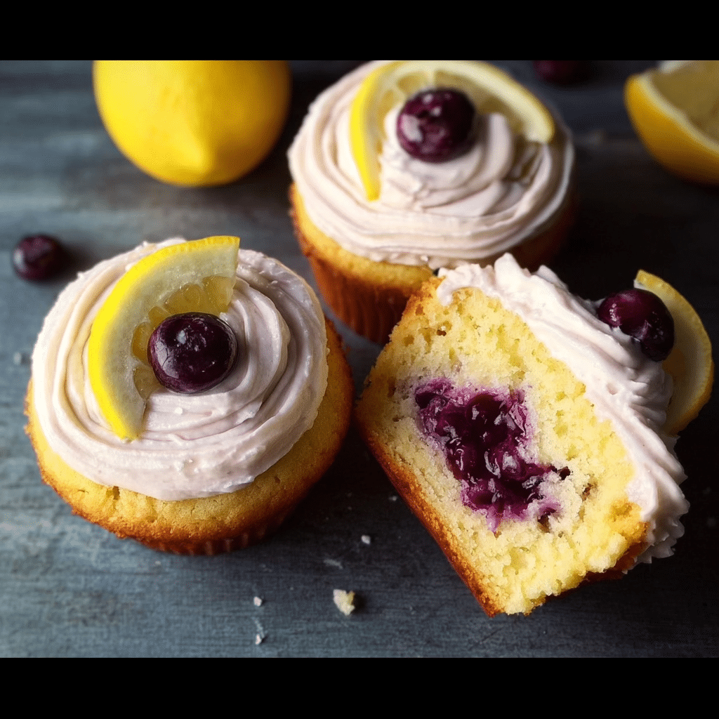 Blueberry Filled Soft Lemon Cupcakes