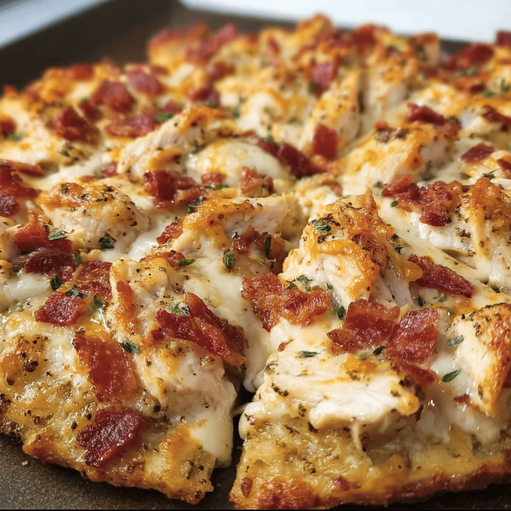 Keto Chicken Bacon Ranch Pizza Delight