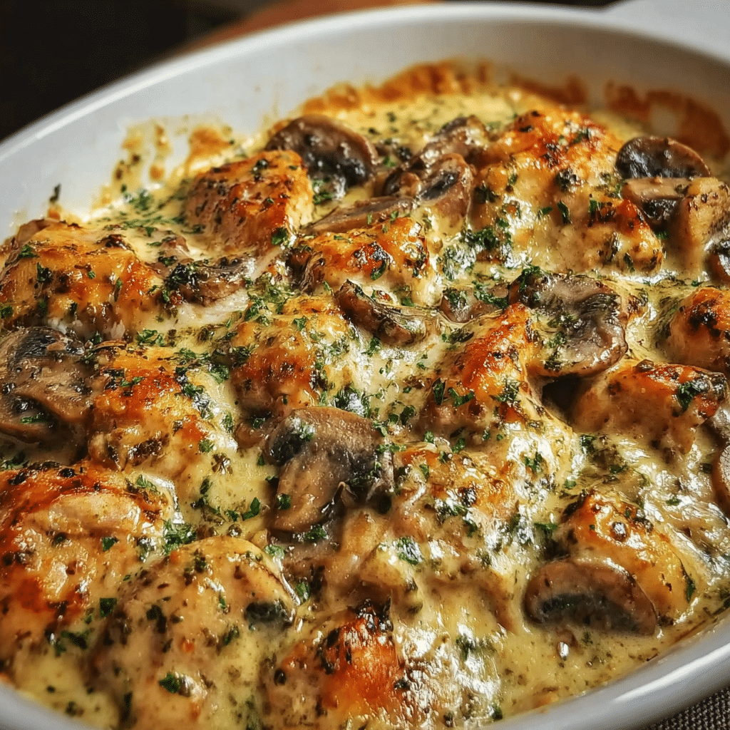 Keto Garlic Mushroom Chicken Casserole