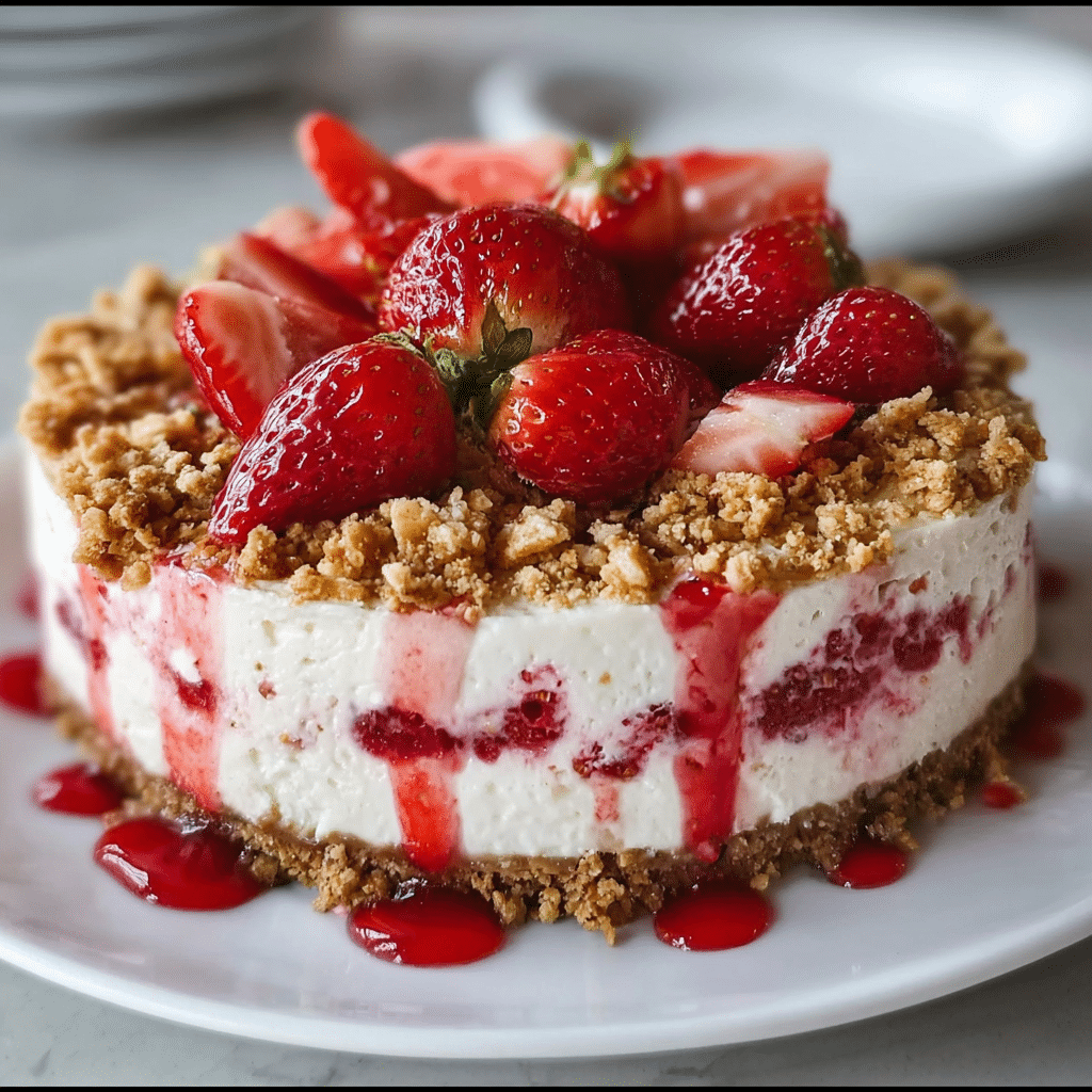 No-Bake Strawberry Crunch Cheesecake