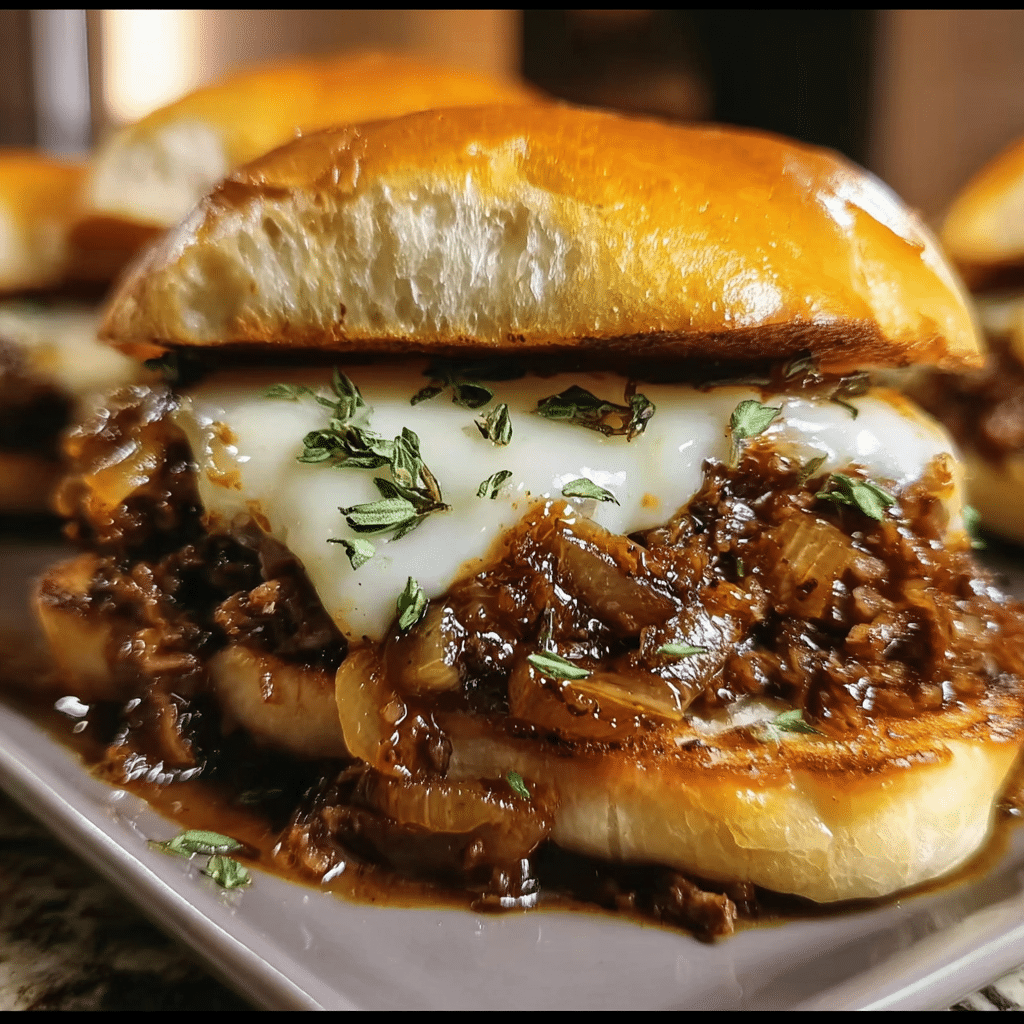 French Onion Beef Sloppy Joes with Melted Cheese