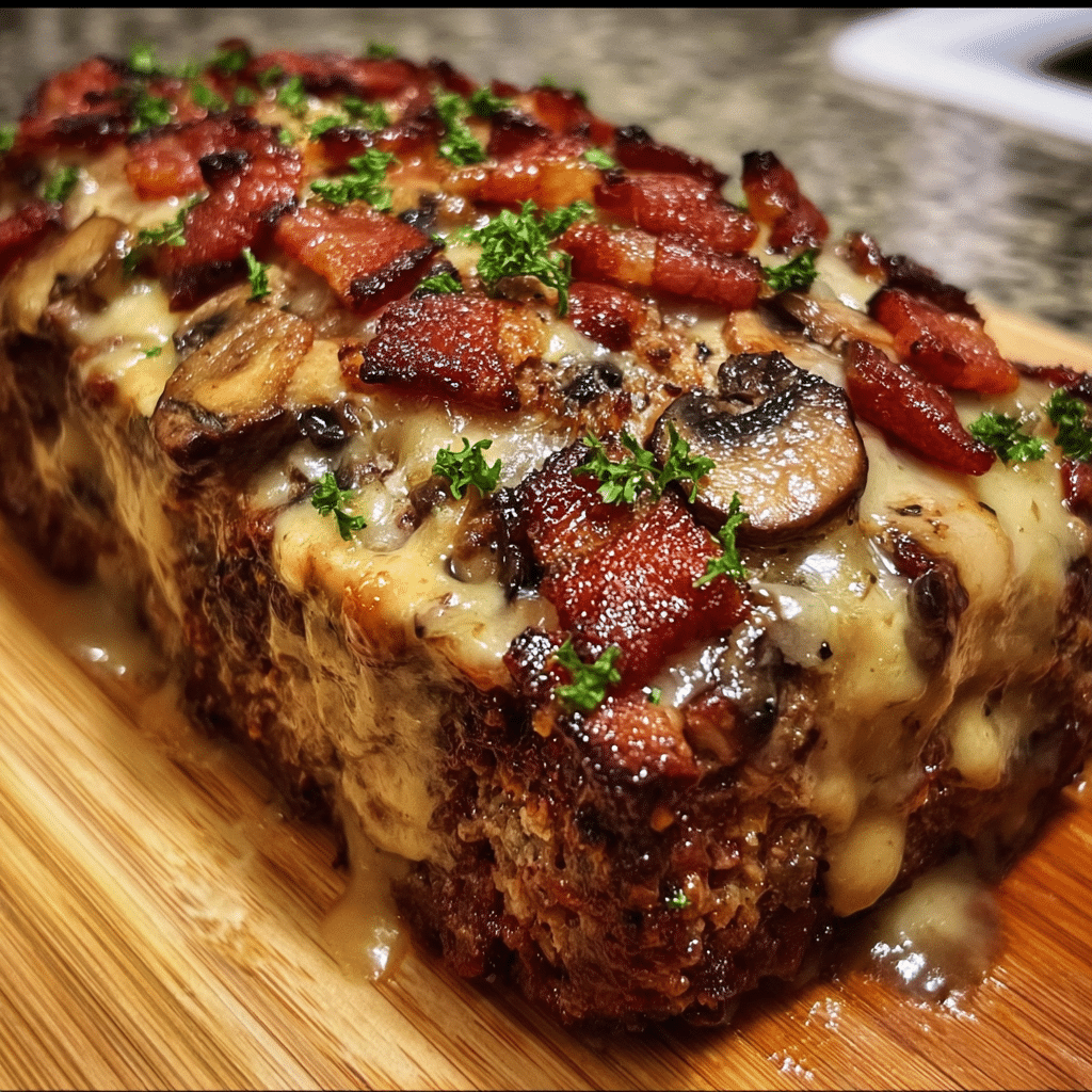 Bacon Mushroom Swiss Cheese Meatloaf