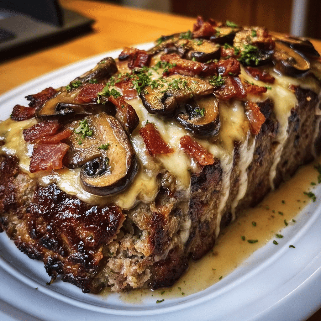 Bacon Mushroom Swiss Cheese Meatloaf
