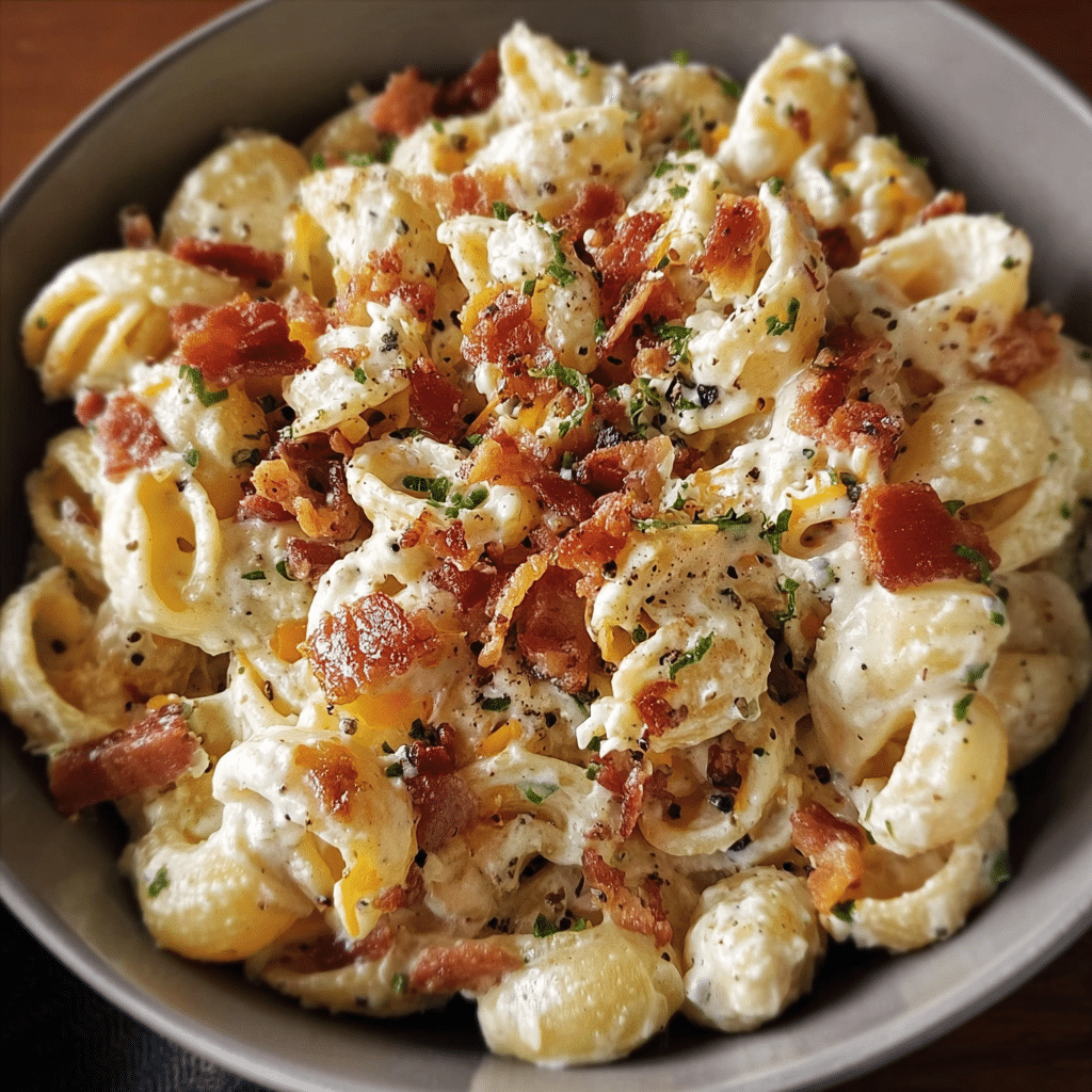 Creamy Bacon Cheddar Ranch Pasta Salad