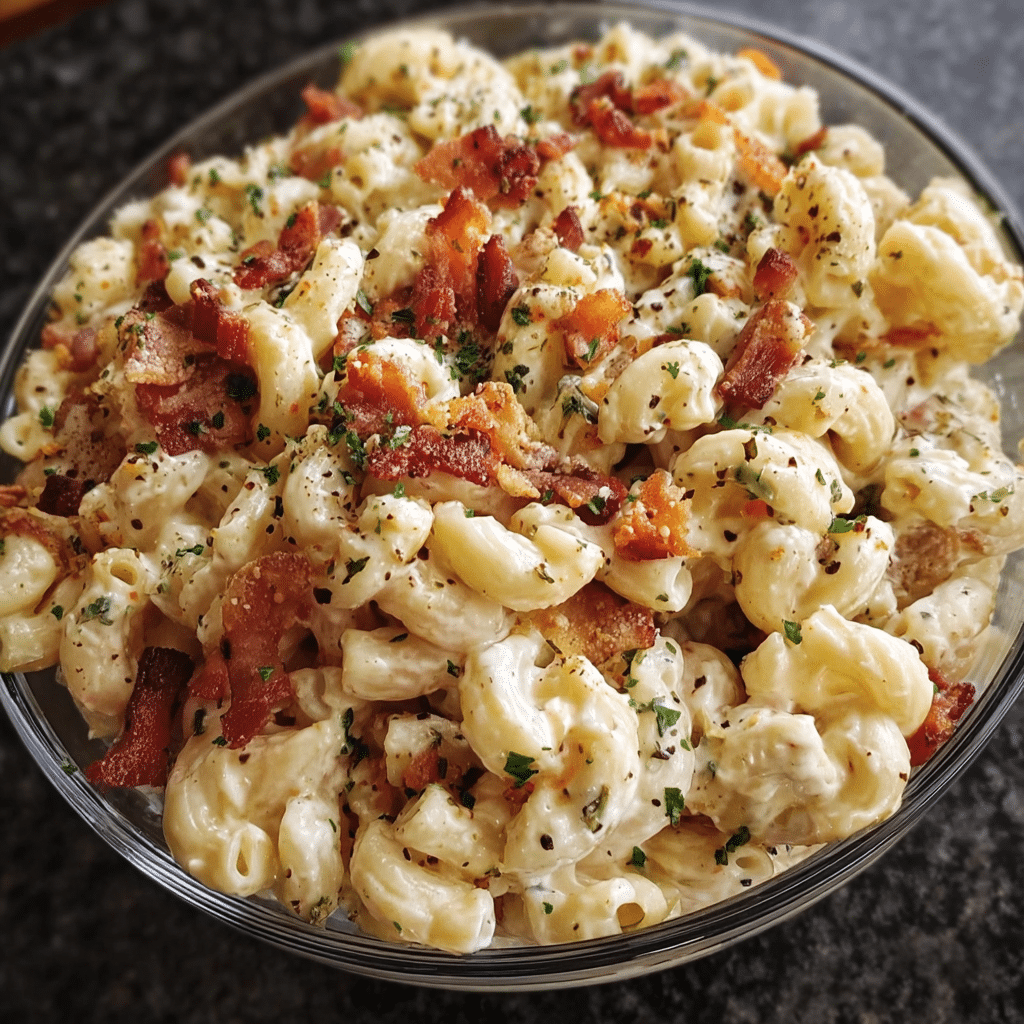 Creamy Bacon Cheddar Ranch Pasta Salad