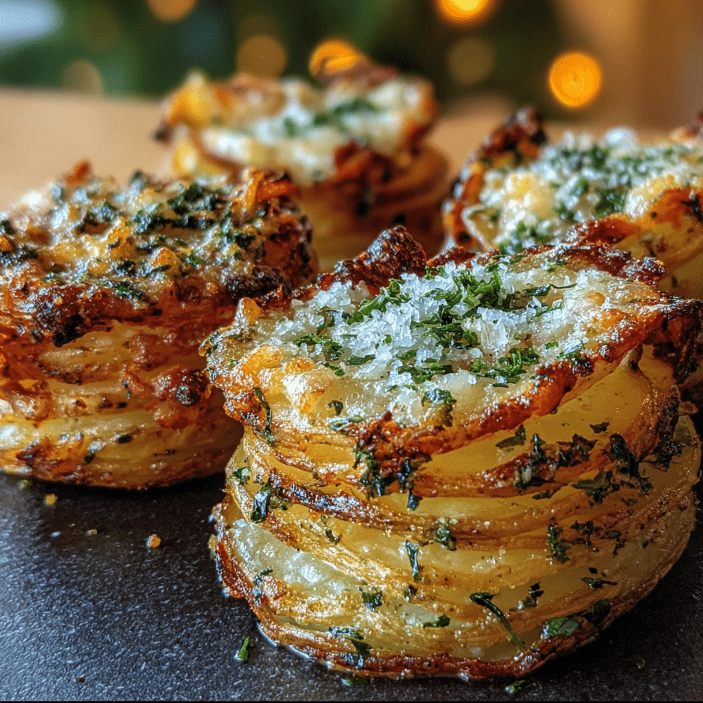 Crispy Roasted Garlic Parmesan Potato Stacks