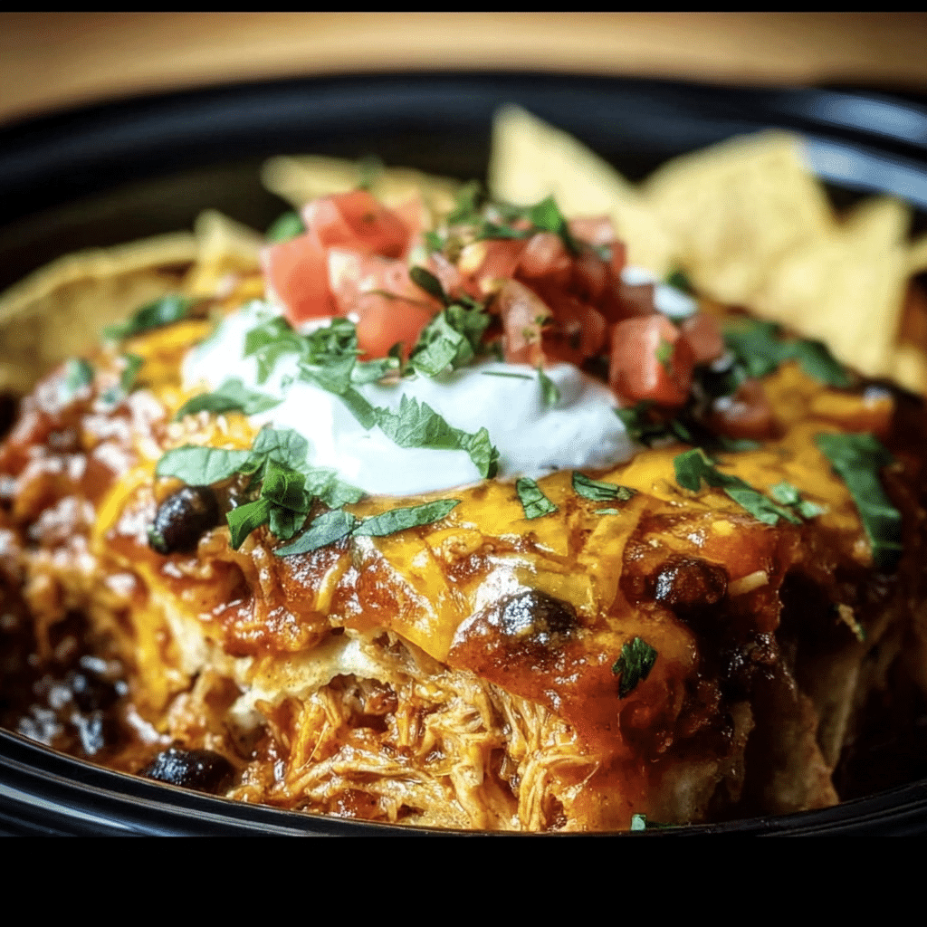 Crockpot Chicken Enchilada Casserole