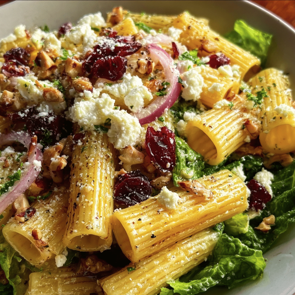 Feta & Cranberry Rigatoni Salad With Lemon Vinaigrette