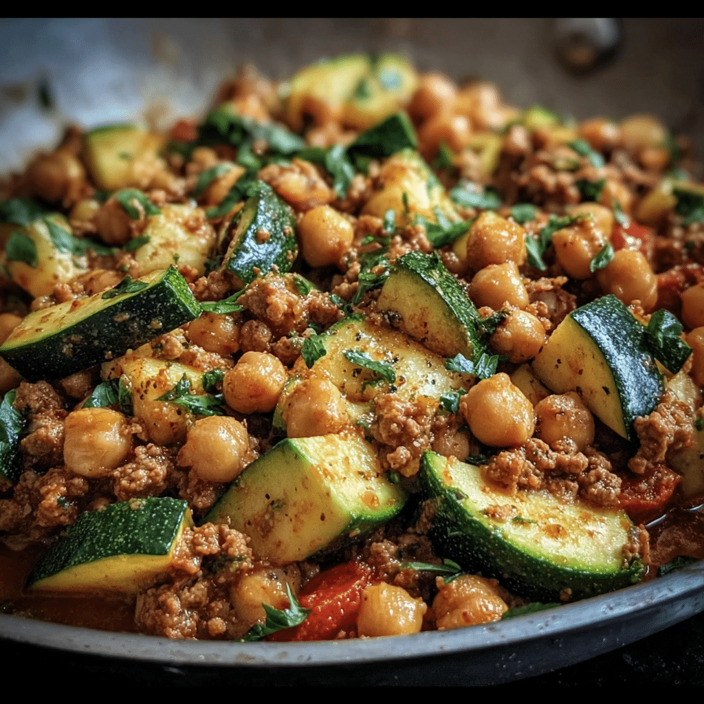 Ground Turkey Zucchini Chickpea Skillet