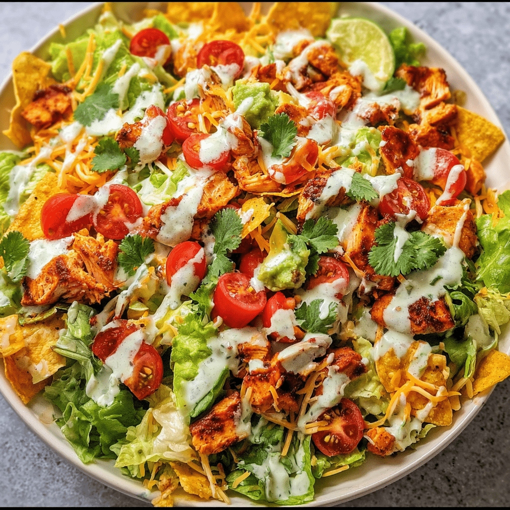 Loaded Chicken Taco Salad With Creamy Lime Cilantro