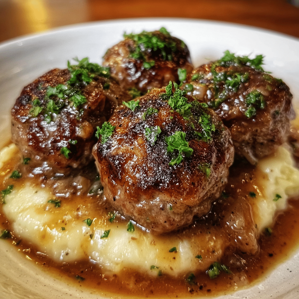 Salisbury Steak Meatballs With Garlic Herb