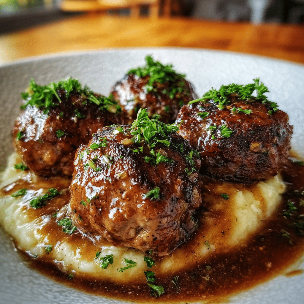 Salisbury Steak Meatballs With Garlic Herb