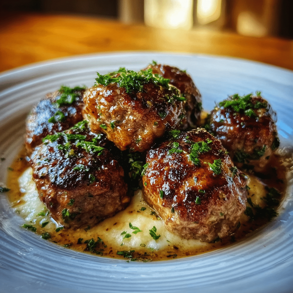 Salisbury Steak Meatballs With Garlic Herb