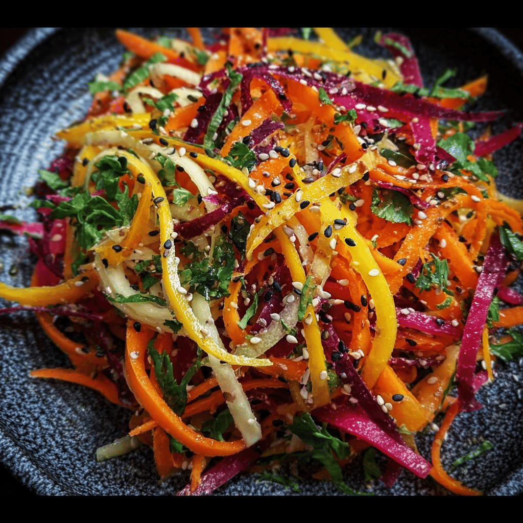 Shaved Rainbow Carrot Sesame Salad
