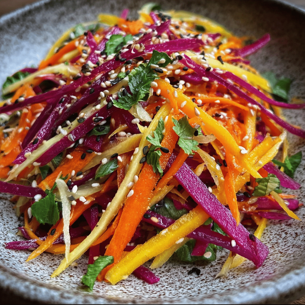 Shaved Rainbow Carrot Sesame Salad