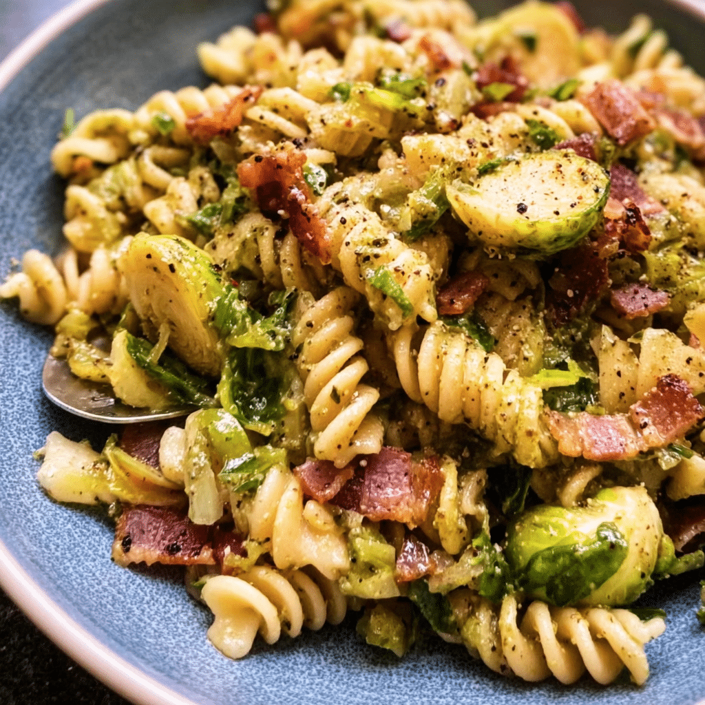 Brussels Sprouts And Bacon Pesto Pasta