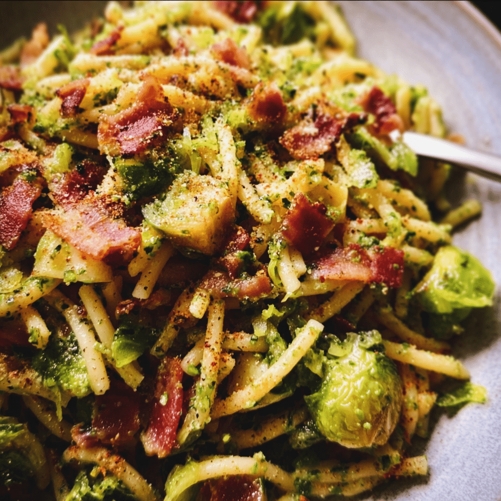 Brussels Sprouts And Bacon Pesto Pasta
