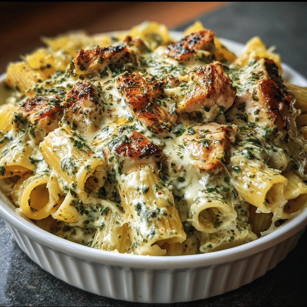 Creamy Pesto Chicken Pasta Bake