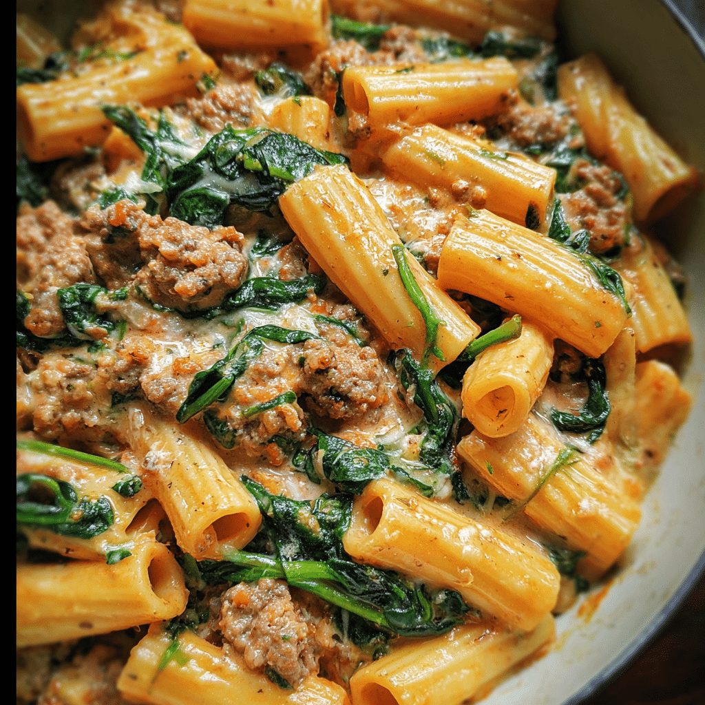 Creamy Sausage Rigatoni With Spinach