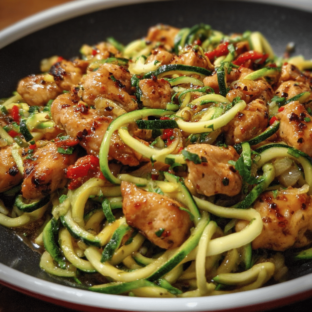 Garlic Chicken Zucchini Noodles Stir Fry