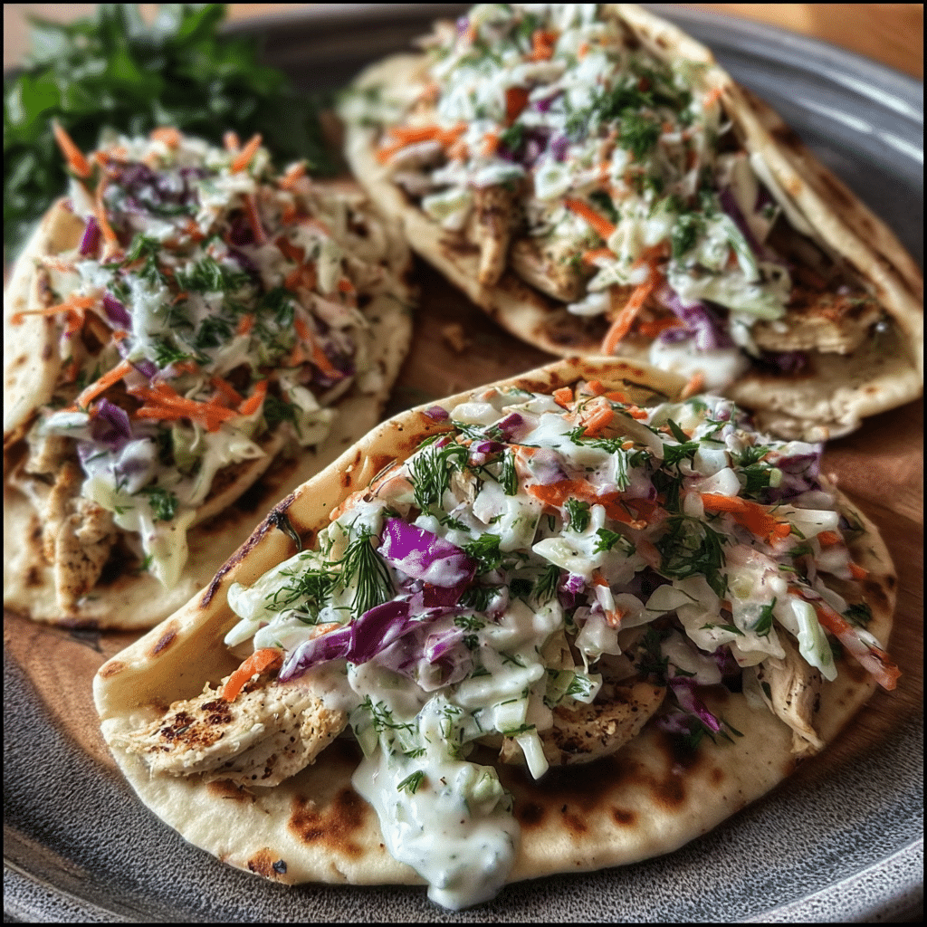 Sheet Pan Chicken Pitas With Fresh Herb Ranch Slaw