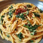 Spaghetti And Spinach With Sun Dried Tomato Cream Sauce