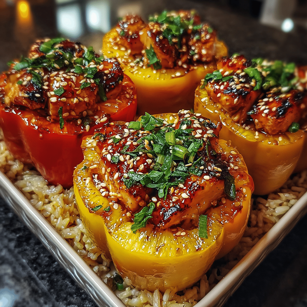 Teriyaki Pineapple Chicken And Rice Stuffed Peppers