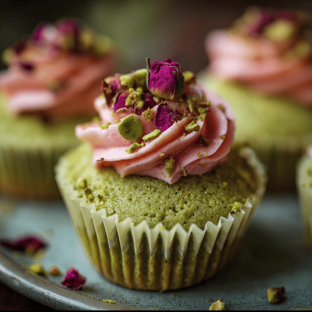 Vegan Mini Rose Pistachio Cupcakes